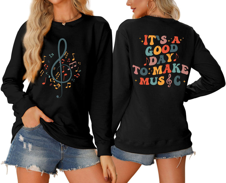 Damer sweatshirt med musikalsk motiv og kreativ tekst Stilla