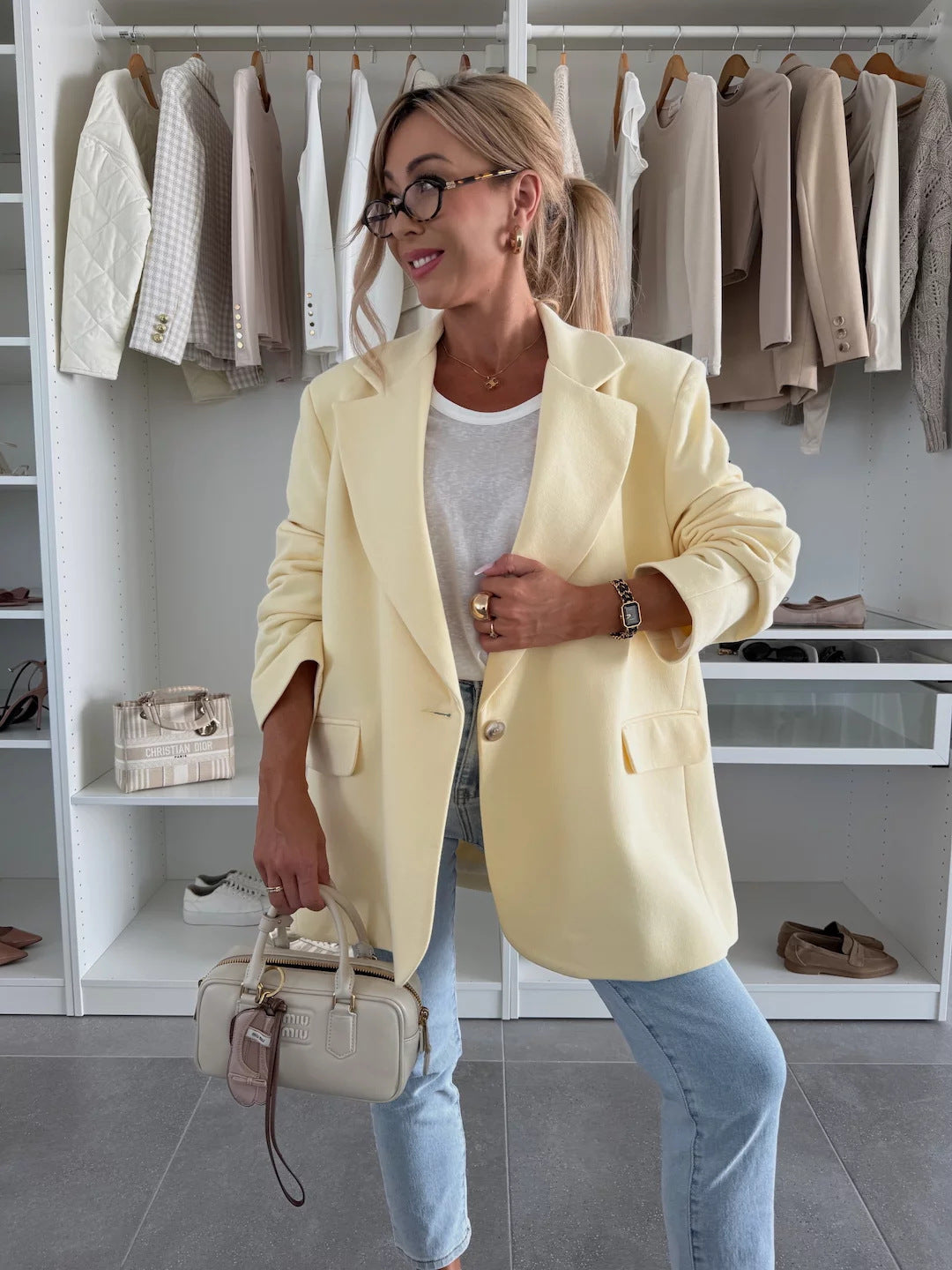 Kvinder Oversized Blazer med Teksturerede Ærmer Skovae