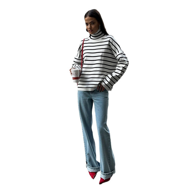 Kvindernes stilfulde oversized sweater med stribet mønster Stilla