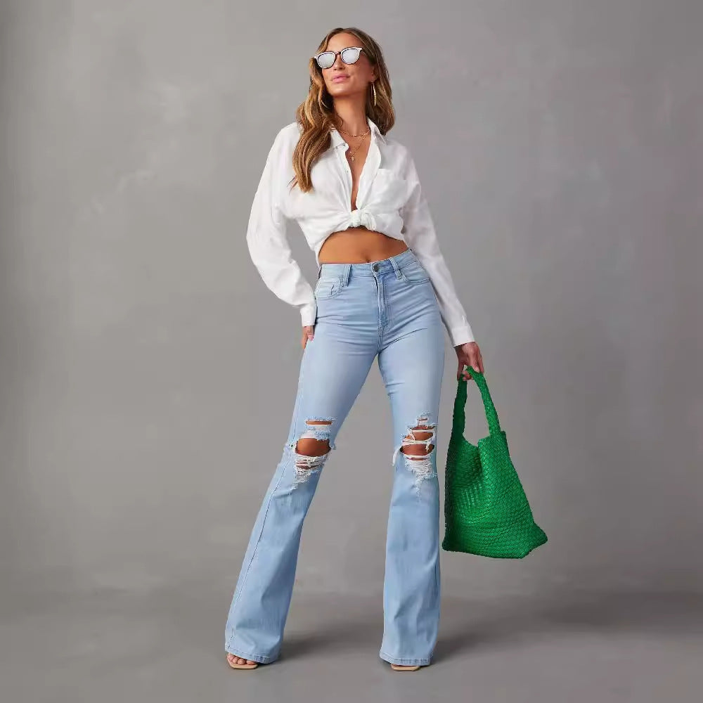 Dameflared jeans med trendy destroyed effect Stilla