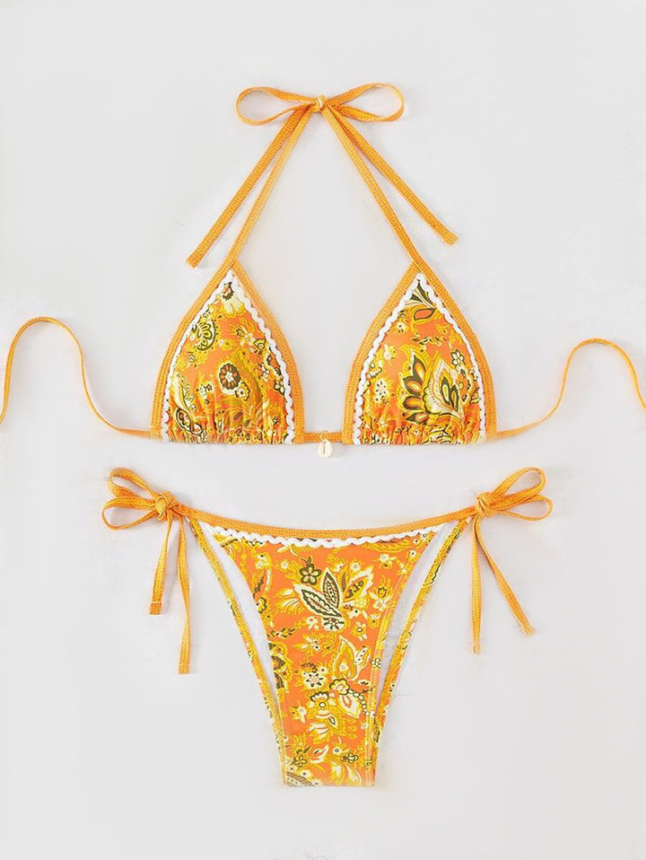 Dame Triangel-bikini med blomsteragtigt vintage-mønster Skovae