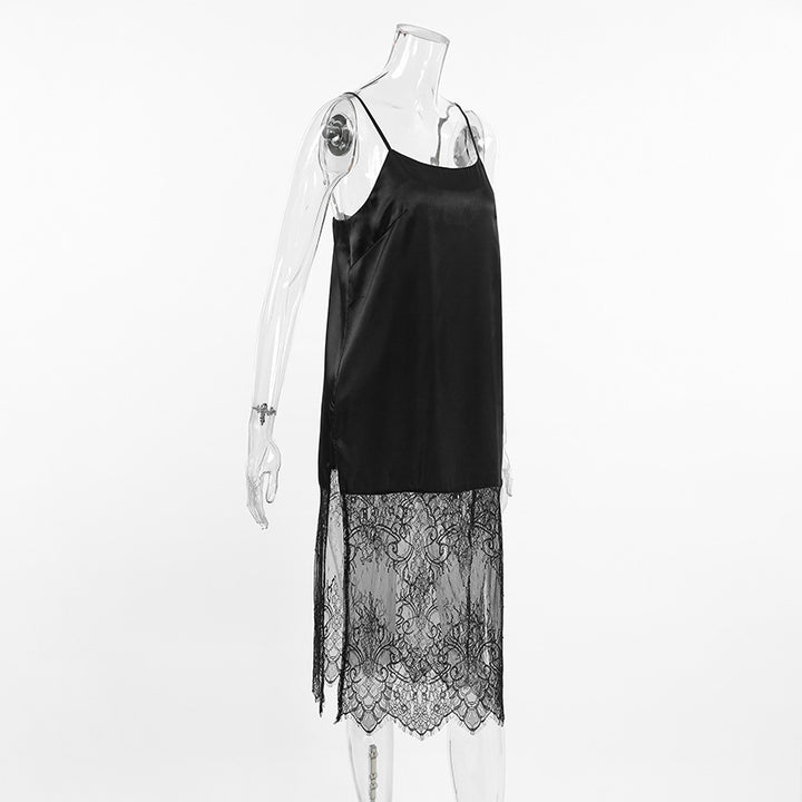 Dame spidse-cami-kjole med satin-overdel og spidsnederdel Stilla