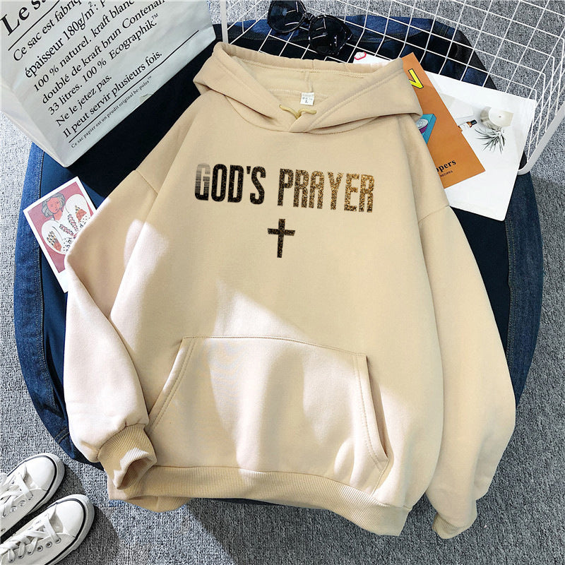 Damehoodie med unik lettering og krydsdesign Skovae