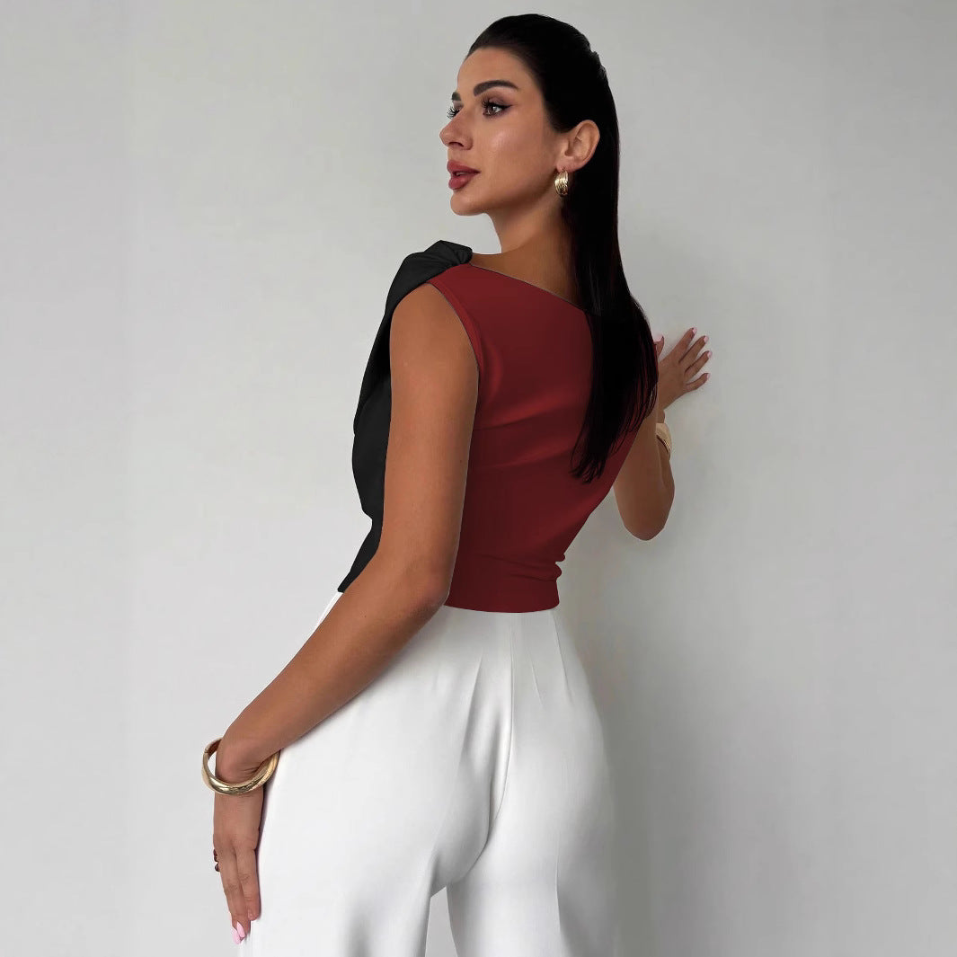 Damer nan elegant asymmetrisk Draperetop med krydset forside og figursyet talje Skovae