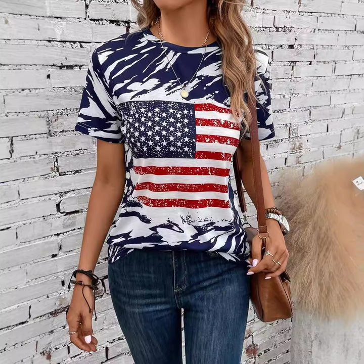 Dame T-shirt med flagprint og afslappet design Stilla