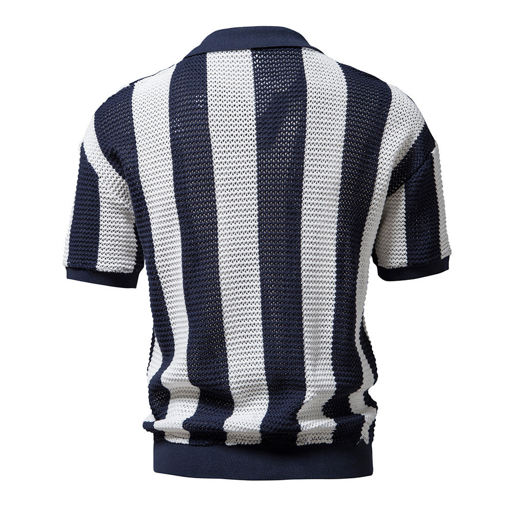 Herrer Poloshirt med åbent strikdesign og brede striber Stilla