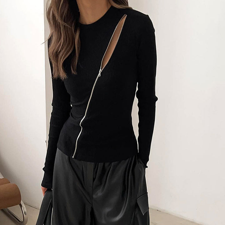 Femme Fashion-Forward Asymmetrisk Lynlåst Top Stilla