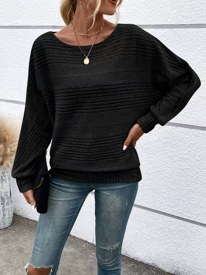 Kvinders afslappede sweater med struktureret stribet mønster og brede ærmer Stilla