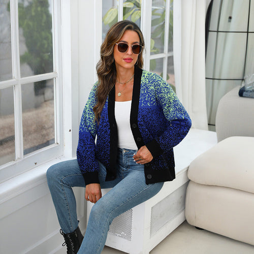 Dame Oversized Strikjakke med farverig overgang Stilla