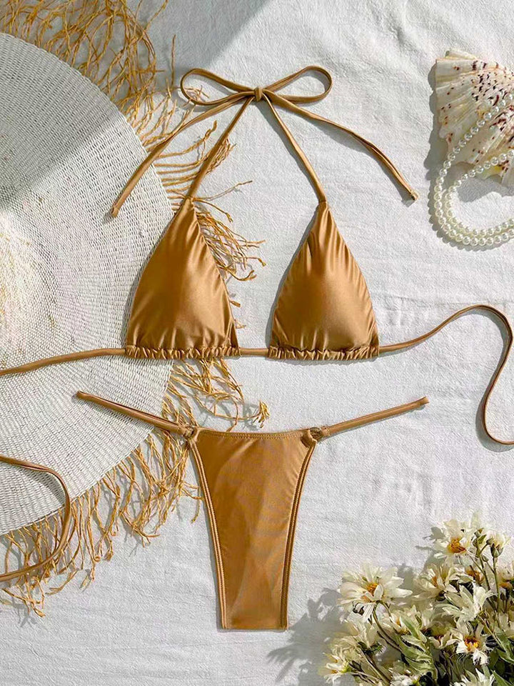 Dame triangel-bikini med elegante frynser og justerbare bånd Skovae