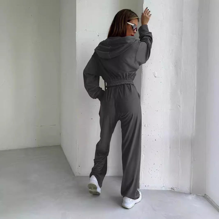 Dame Fleece-Hoodie og Jogger-Sæt med strammet talje og afslappet snit Stilla