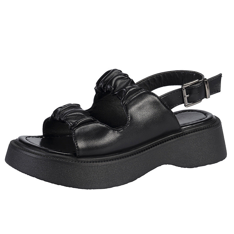 Dame Komfortable Plateau-Sandaler med dekorativt Falten-Design og justerbar rem Stilla