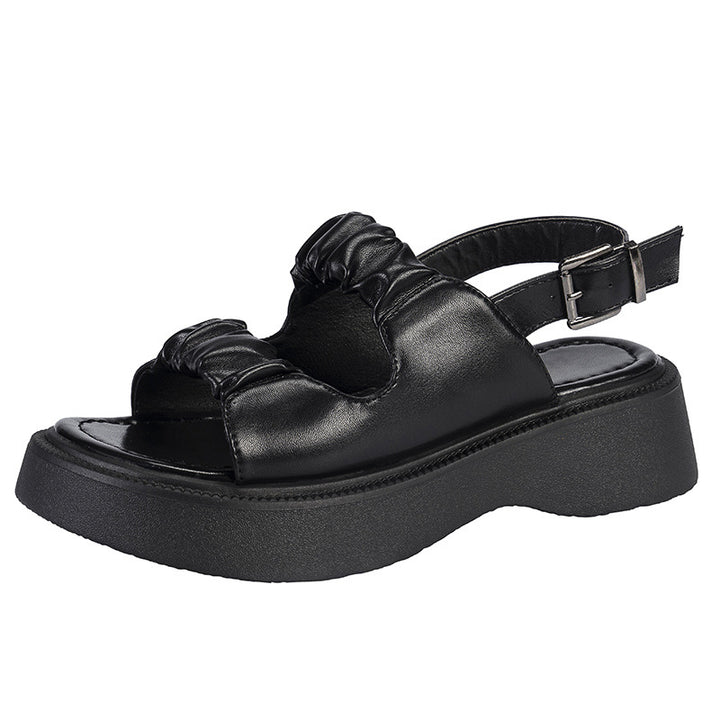 Dame Komfortable Plateau-Sandaler med dekorativt Falten-Design og justerbar rem Stilla
