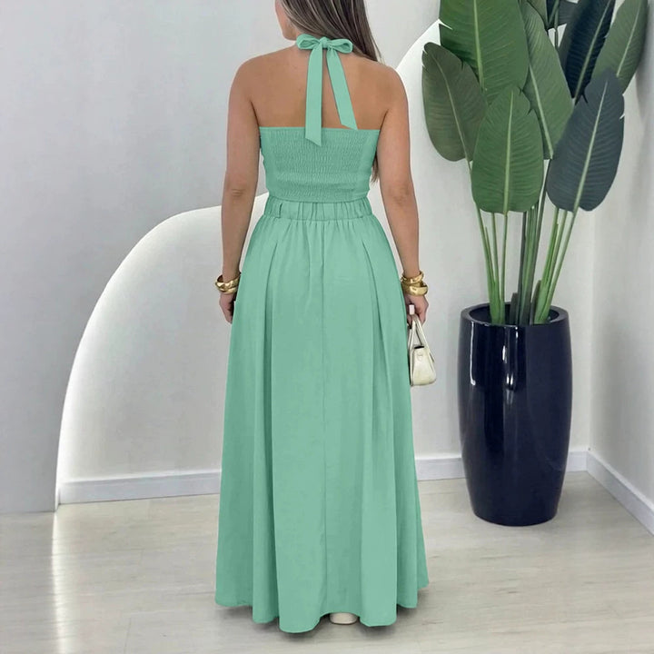 Dame elegant crop top og maxiskørt sæt med knaplukning og slids Skovae
