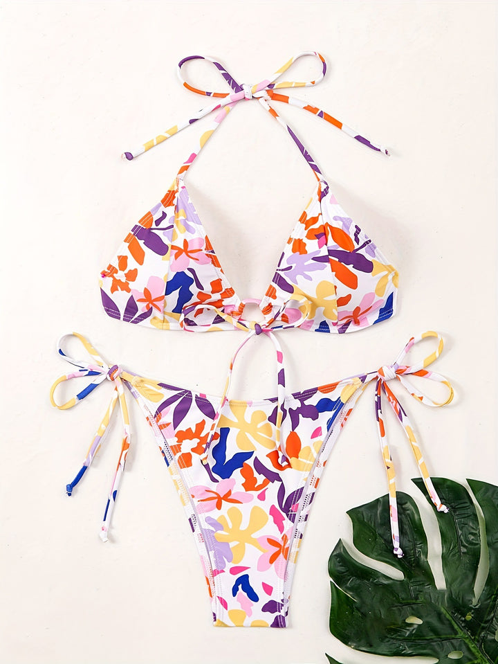 Dame Triangel-Bikini med justerbare snore og glad blomsterdesign Skovae