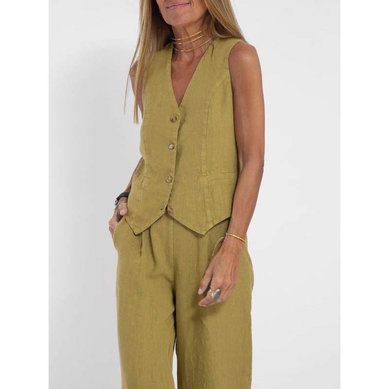 Dame elegant linned vest med knapdetaljering Stilla