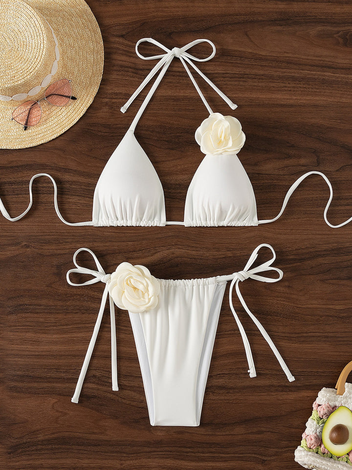 Dame triangle bikini med dekorative flæser og justerbare bånd Skovae