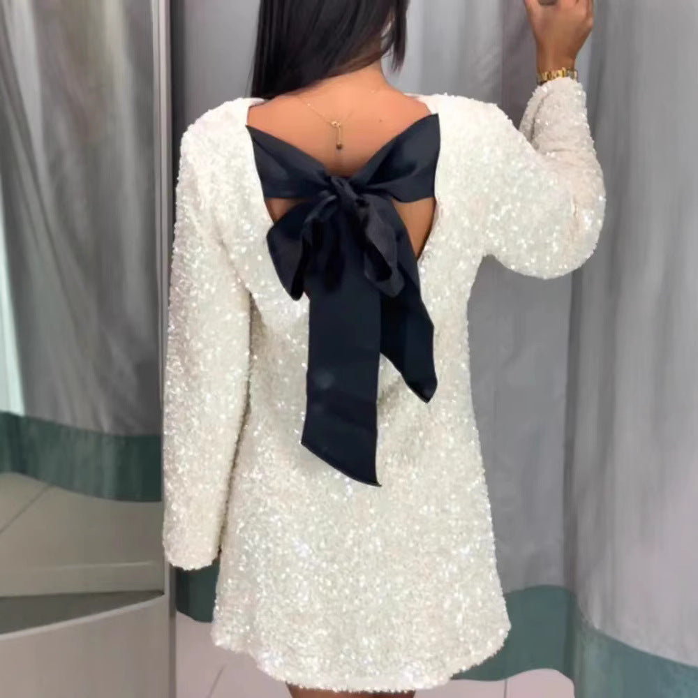 Dame Glitrende Paillet Mini Kjole Stilla