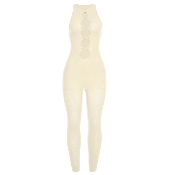 Dame Sportslig Jumpsuit med blomsterdetaljer og høj krave Stilla