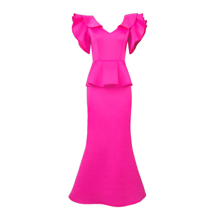 Dame elegant Peplum-aftenkjole med voluminøse ærmer Skovae