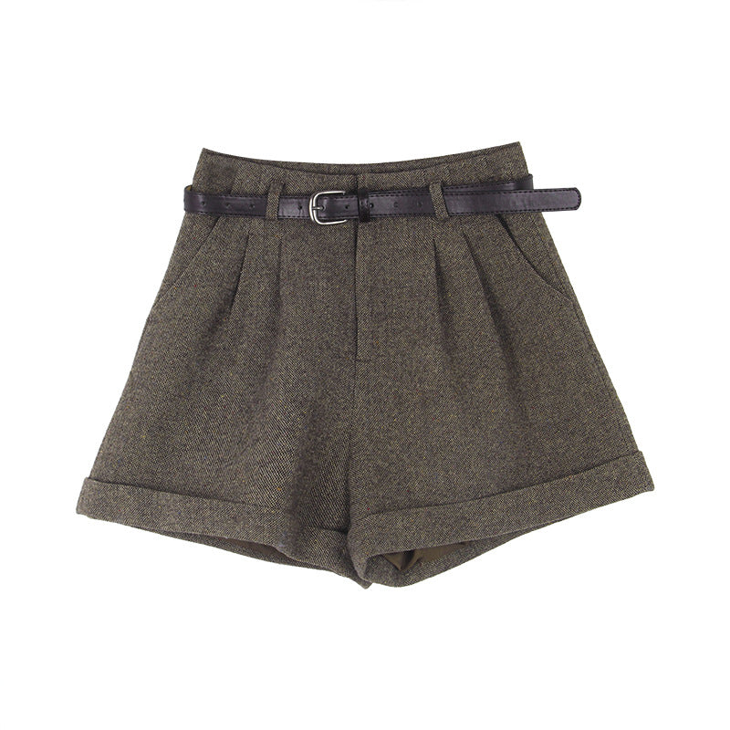 Damer elegante uldshorts med bred talje og folder Stilla