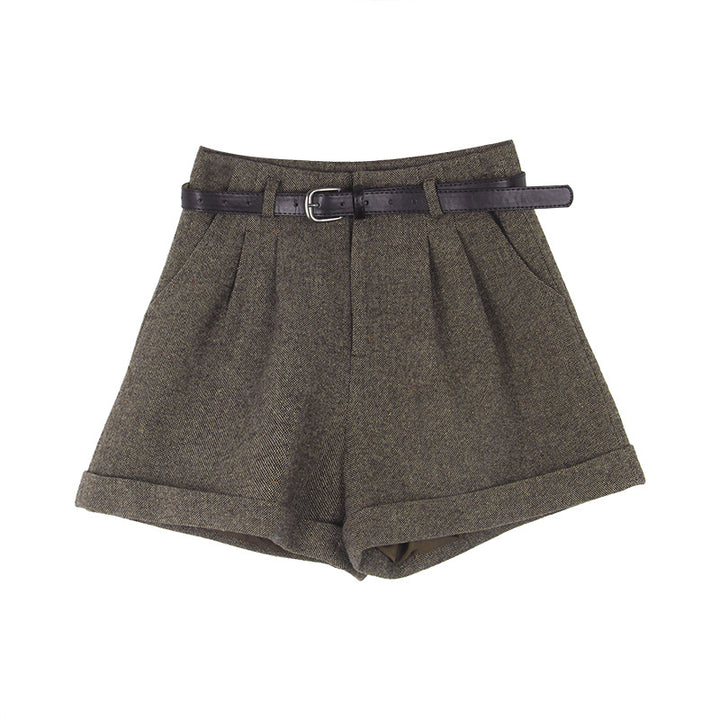 Damer elegante uldshorts med bred talje og folder Stilla