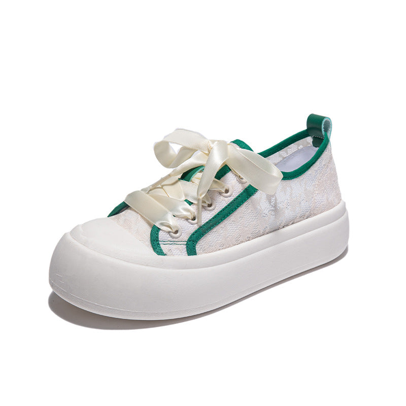 Dame Behagelige Plateau-Sneakers med elegant spids-overflade og moderigtig satin-snøring Stilla