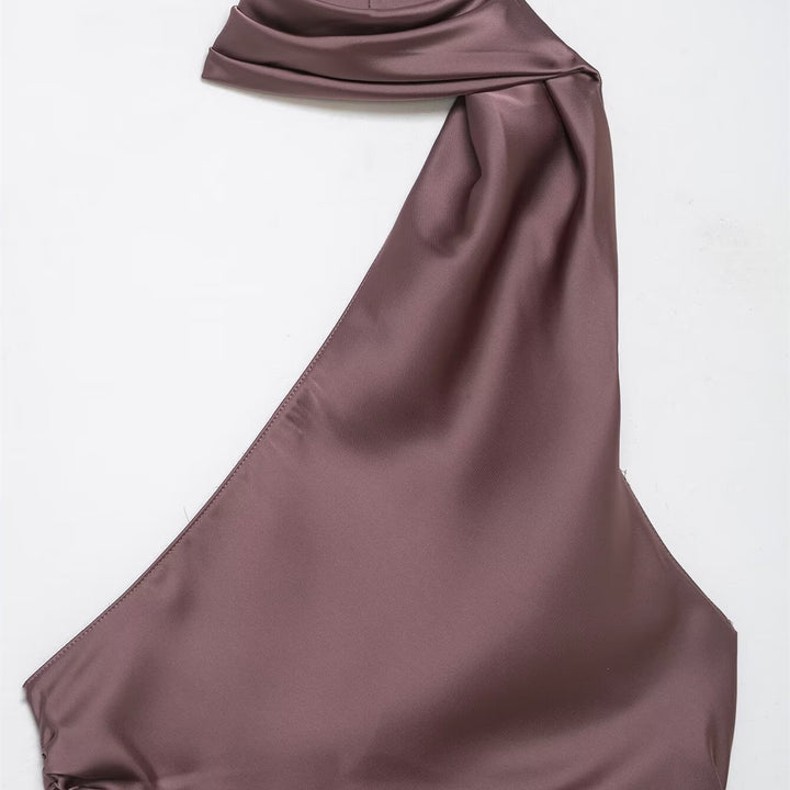 Dame asymmetrisk top med elegant halsknude-design og rynker Skovae