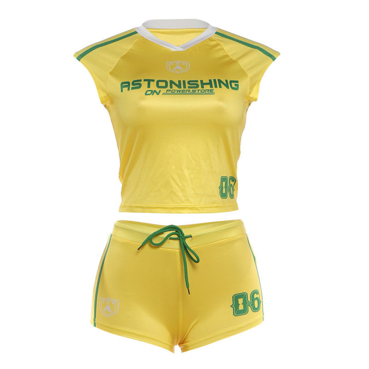Dame Sporty To-delt Sæt med Kort Top og Shorts Skovae