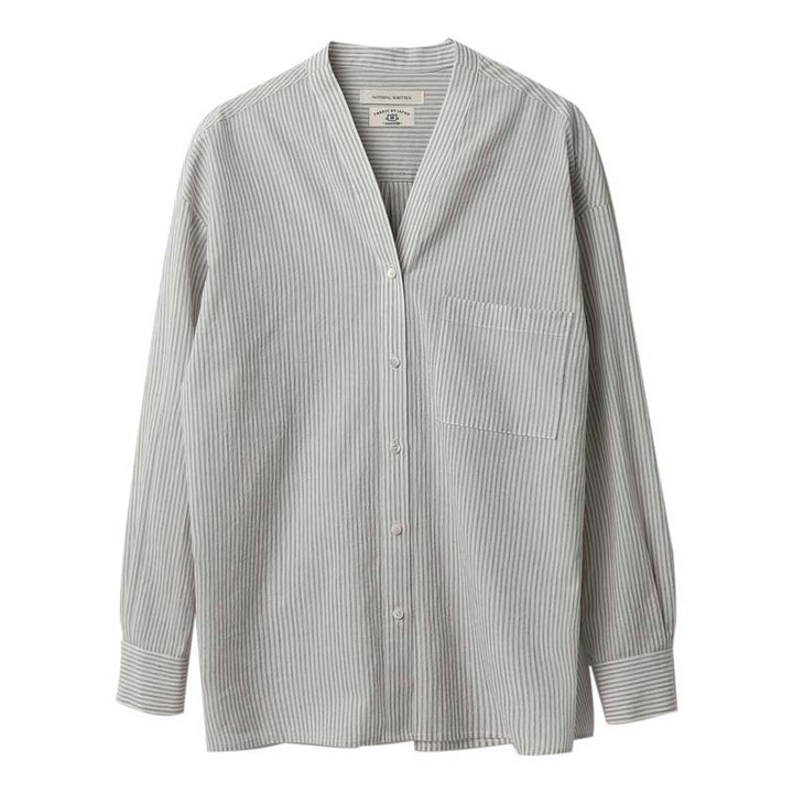 Dame casual stribet bluse med V-hals og dekorative knapper Stilla