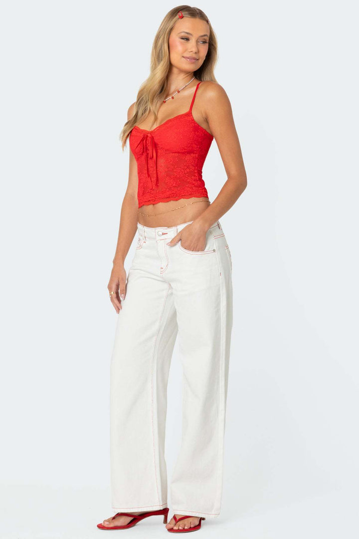 Dame spidsen crop-top med sløjfedetalje og justerbare stropper Skovae