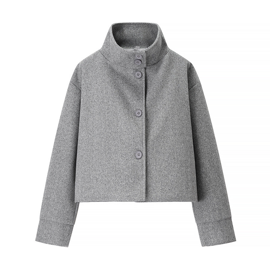 Dame elegant kort jakke med høj krave og dekorative knapper Stilla