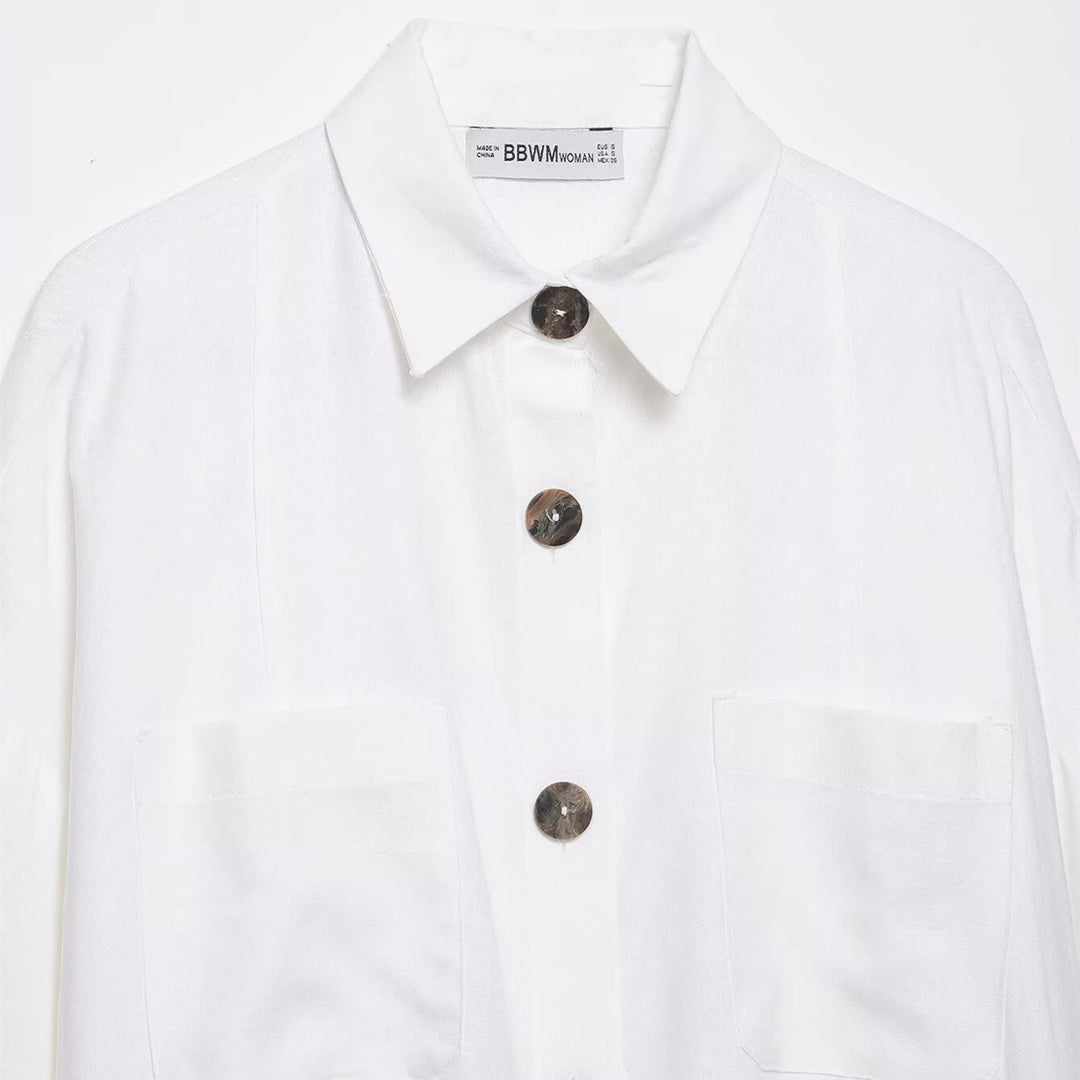 Dame afslappet skjortebluse med oversized snit og praktiske lommer Skovae
