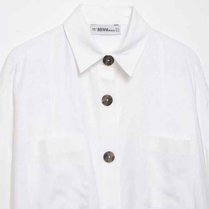 Dame afslappet skjortebluse med oversized snit og praktiske lommer Skovae