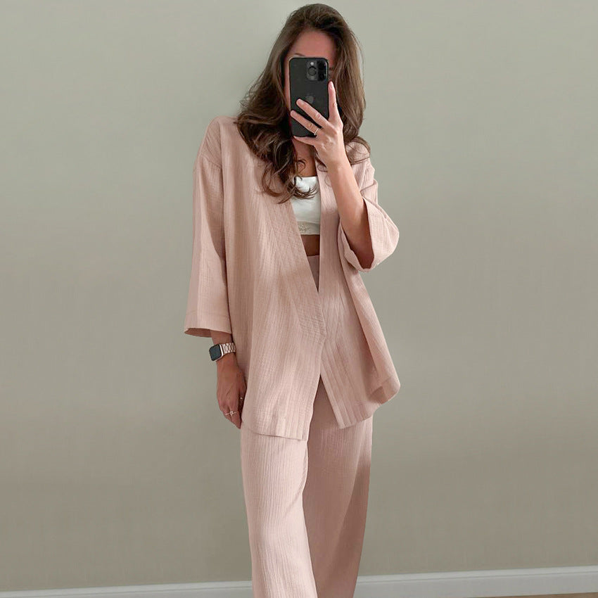 Dame Lounge-sæt med kimono-snit og bredt ben Stilla