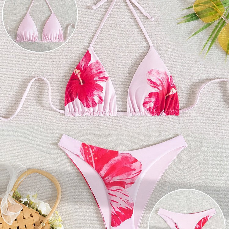 Dame trekant-bikini med blomstermotiv og justerbare stropper Skovae 1778118212