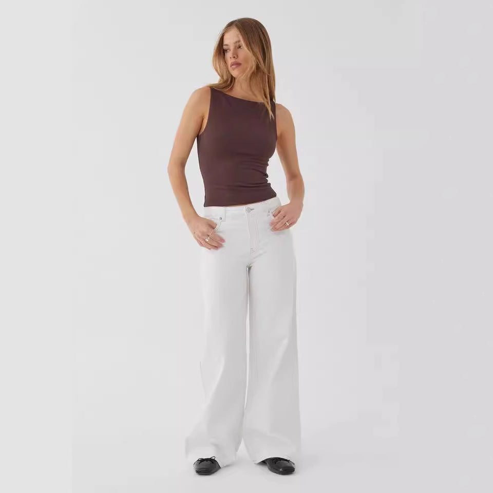 Dame brede High-Waist Jeans med afslappet snit og unikke vaskninger Stilla