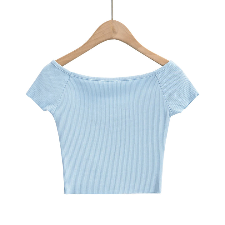 Dame figursyet Crop-Top med off-shoulder design og ribstruktur Stilla