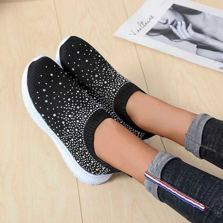 Dame Glitrende Slip-On Sneakers med åndbart strikoverflade og skridsikker sål Stilla