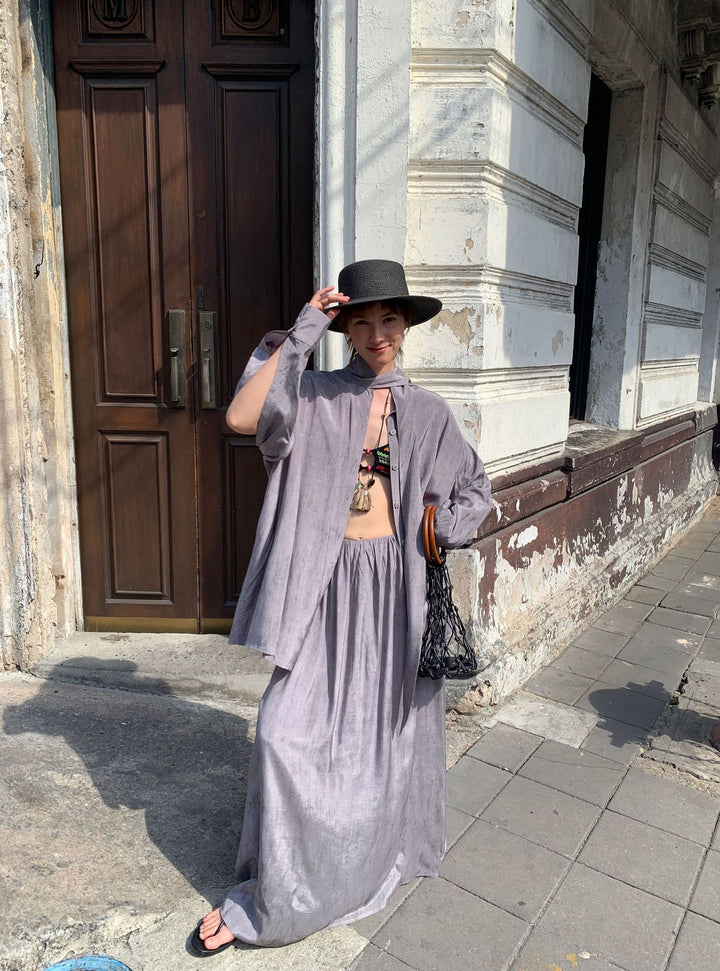 Dame luftig Maxikjole med elegant blusejakke i afslappet look Stilla