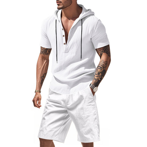 Herre afslappet hoodie-shorts sæt med moderigtig Henley-udskæring og åndbare egenskaber Stilla