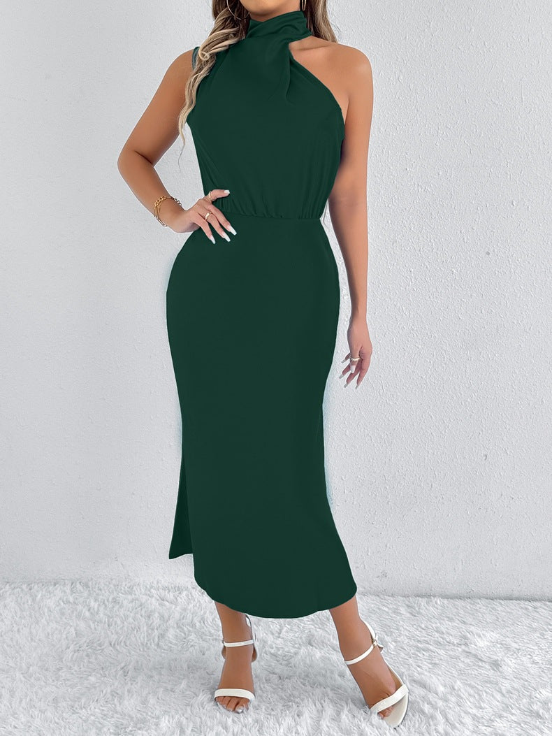 Dame Maxi Kjole med asymmetrisk halter og flydende snit Skovae