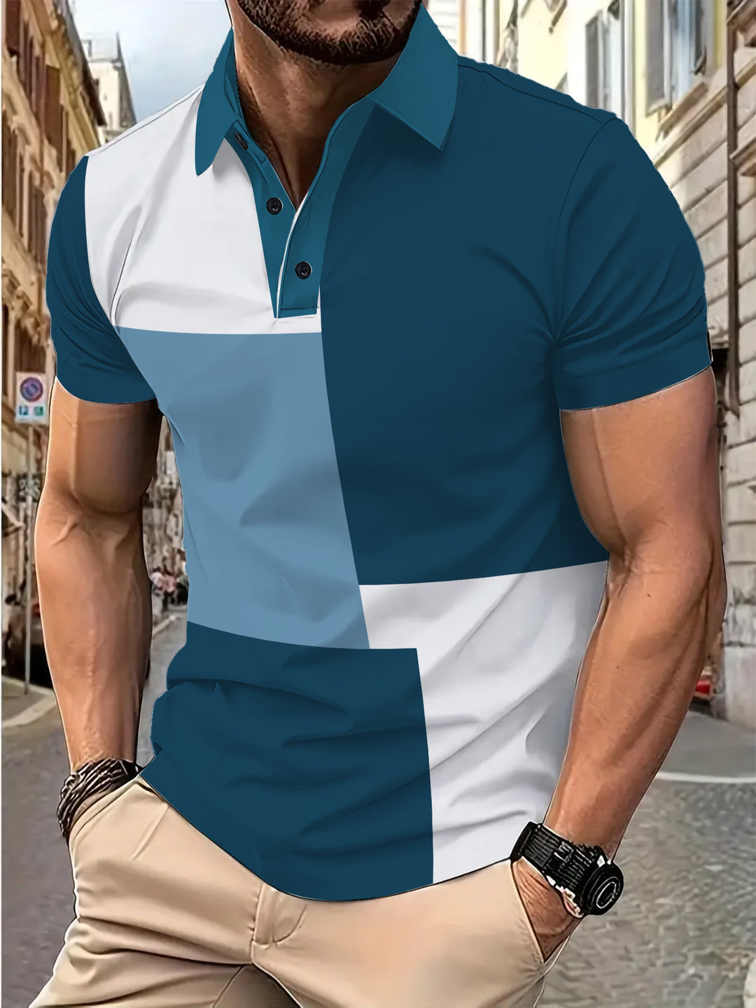 Herrer polo shirt med dynamisk farveblok design og højkvalitets komfort Stilla