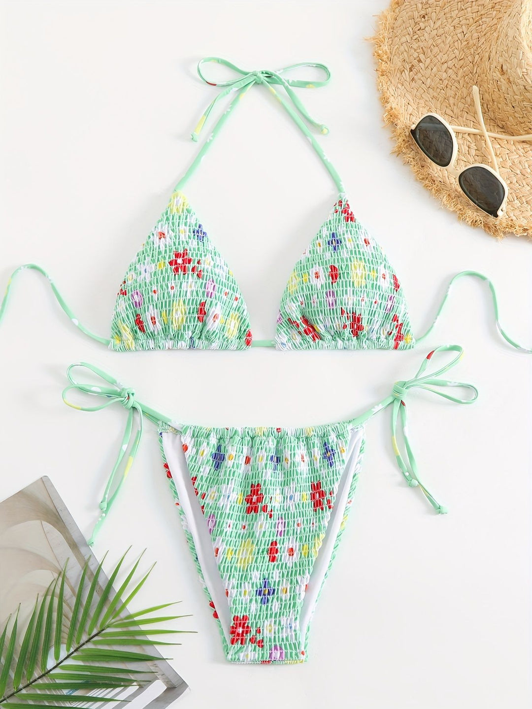 Dame Triangel-Bikini-Sæt med floralt design Skovae