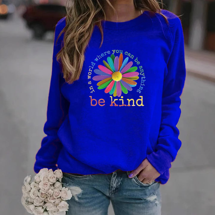 Kvinders sweatshirt med farverigt motiverende blomsterdesign og blødt indre Stilla
