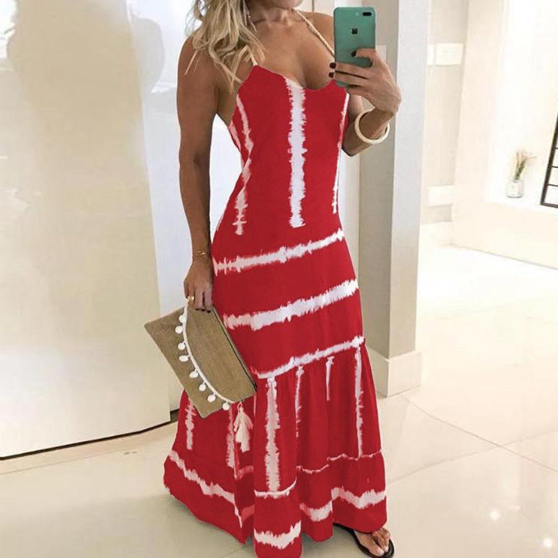 Dame Spaghetti Strop Maxi Kjole med Florescence Detaljer Stilla