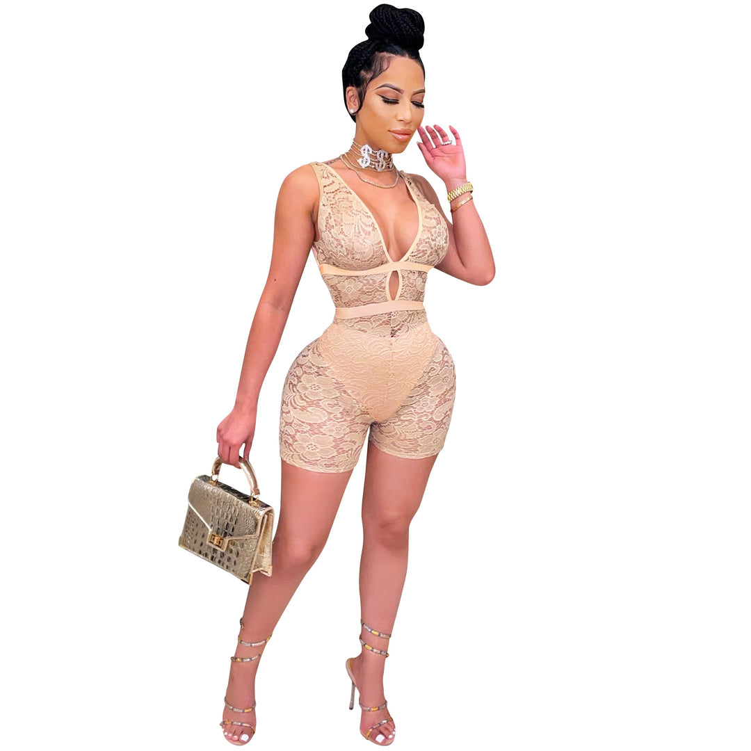 Dame Rhinstenbesat Jumpsuit med forførende blonde-detaljer Stilla