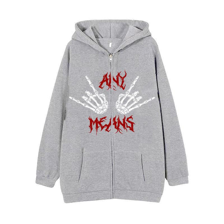 Damehoodie med unikt skeletdesign og praktiske kængurulommer Skovae
