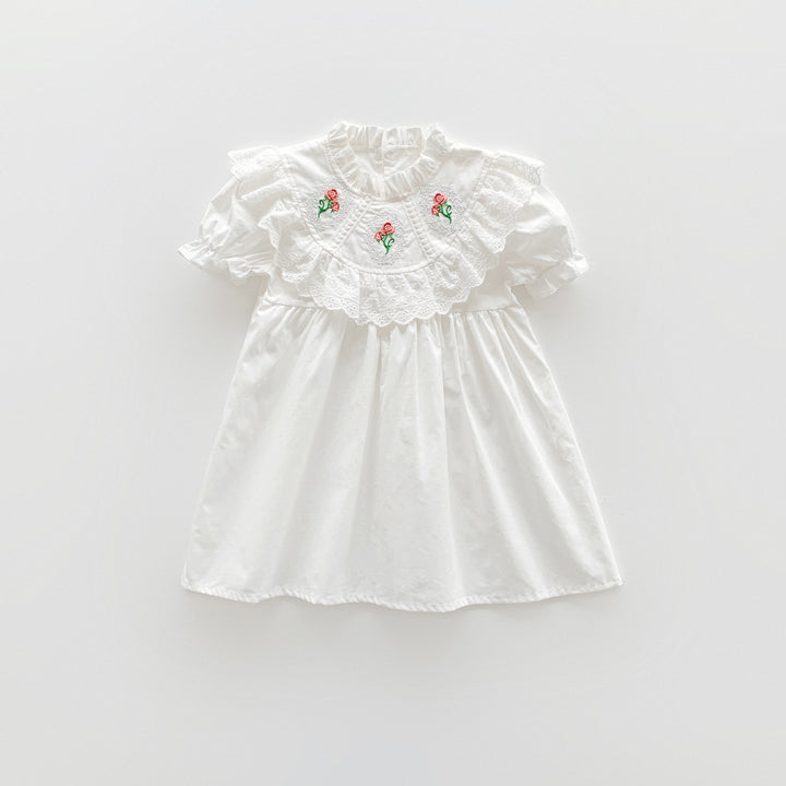 Pige Elegant Blomster Broderet Flæsekjole Stilla