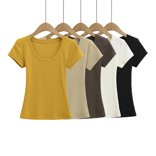 Dame Rundhals T-shirt i åndbart materiale med struktureret overflade Stilla